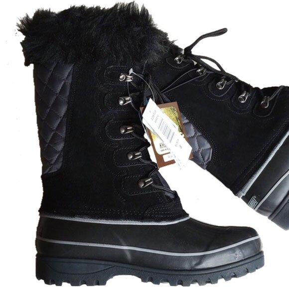 NIB Khombu Leather Snow Rain Duck Boots 8 Rubber Lug Sole Faux Fur - Picture 1 of 15